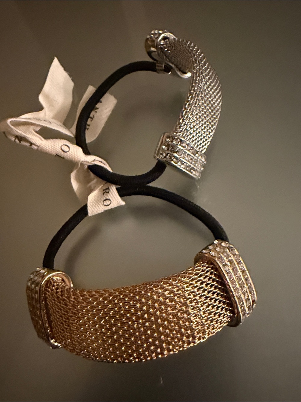 Anthropologie Metallic Mesh Hair Tie Duo in Silver & Gold